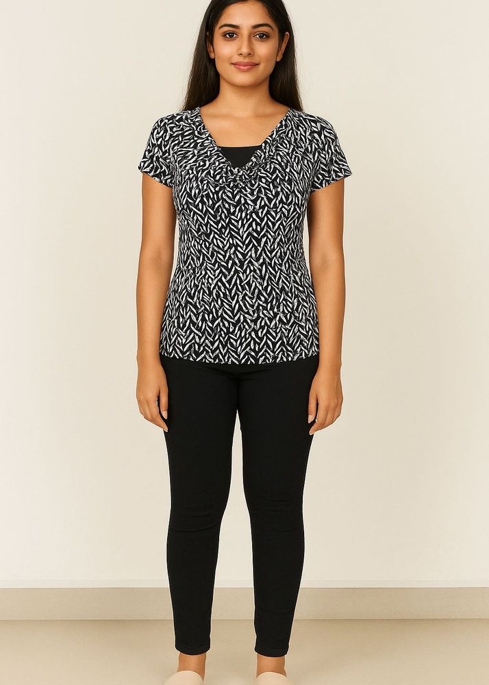 Leaf Print Cowl Neck Top