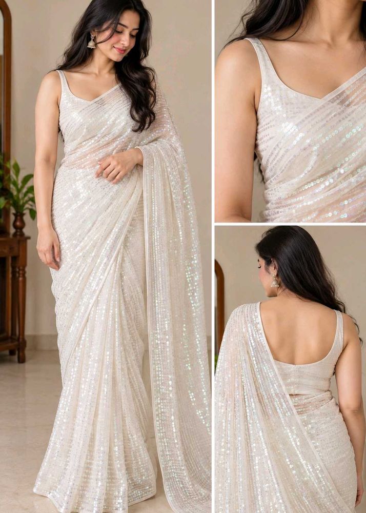 White Sequined saree