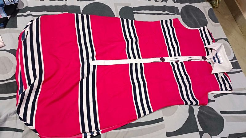 Pink Striped Button-Up Kurti