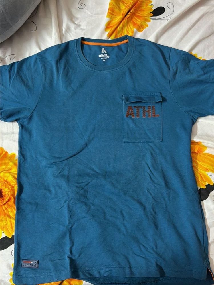 Men's Blue Athl T-Shirt with Pocket