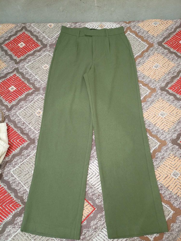 Olive Green Wide Leg Trousers