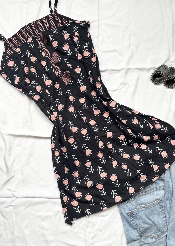 Black Floral Print short kurti