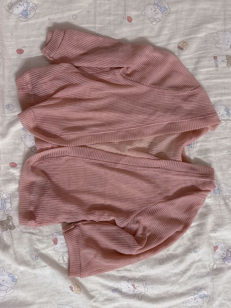 Soft Pink Ribbed Knit Cardigan
