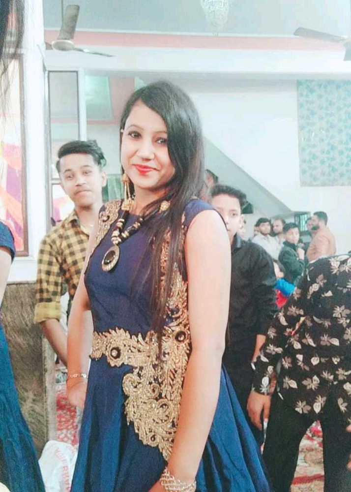 Elegant Navy Blue Dress with Gold Embroidery