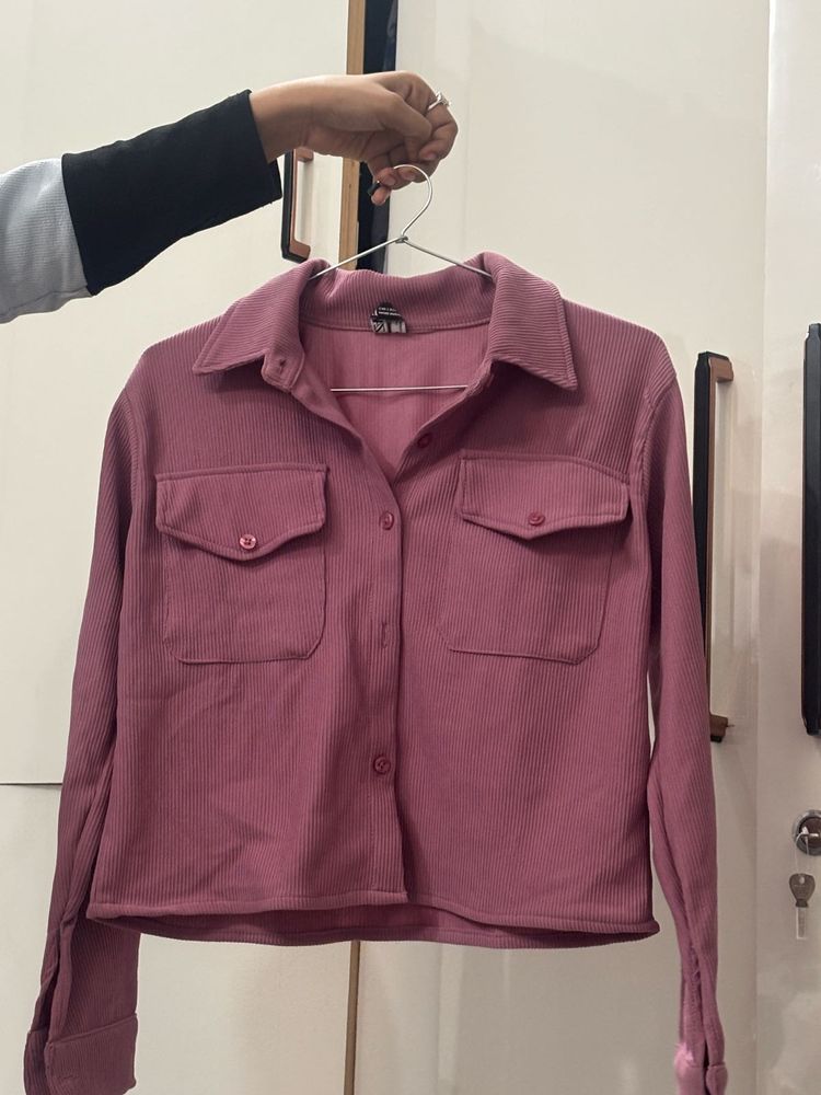 Cute Pink Corduroy Cropped Jacket