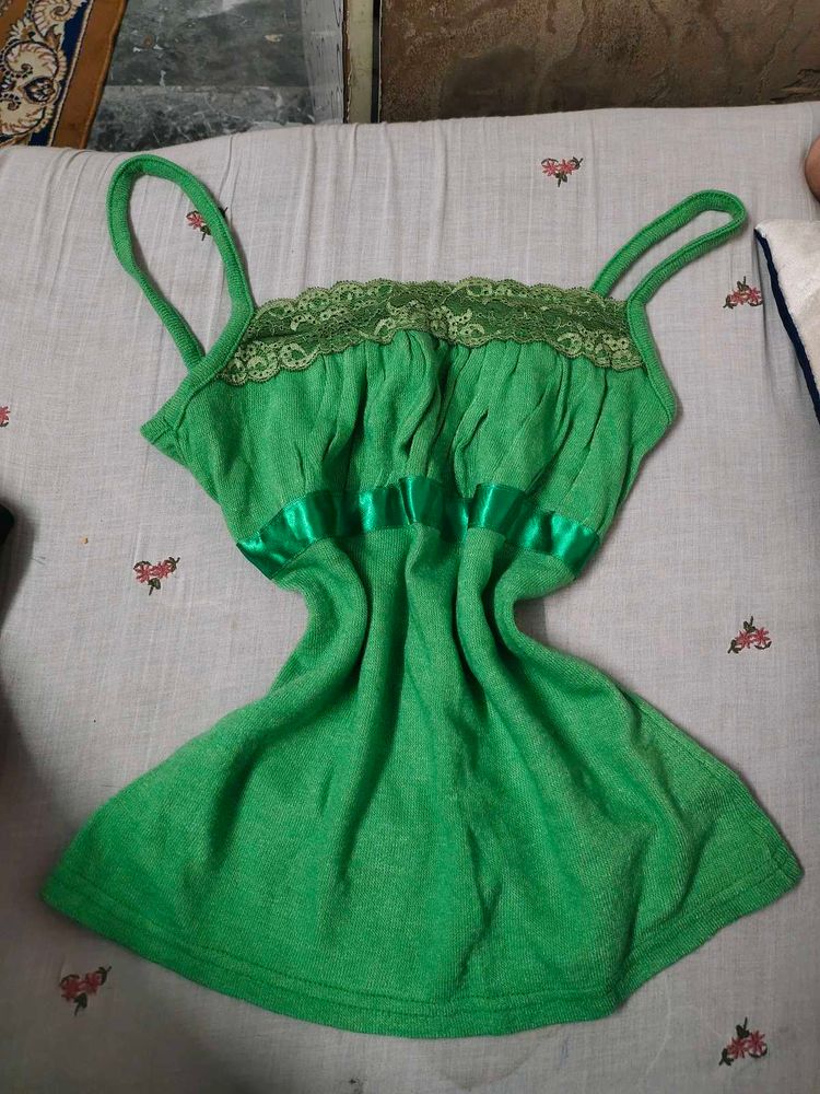 Green Lace Trim Cami Top