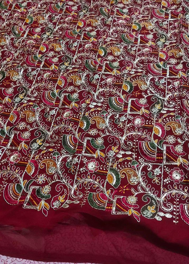Maroon Embroidered matirial