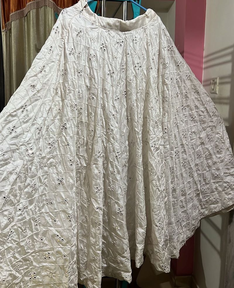 Elegant White Chikankari chaniya