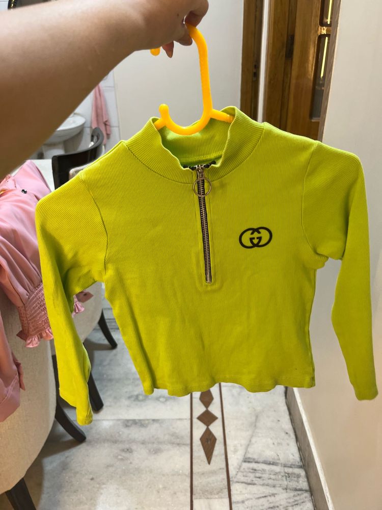 Lime Green Zip-Up Crop Top