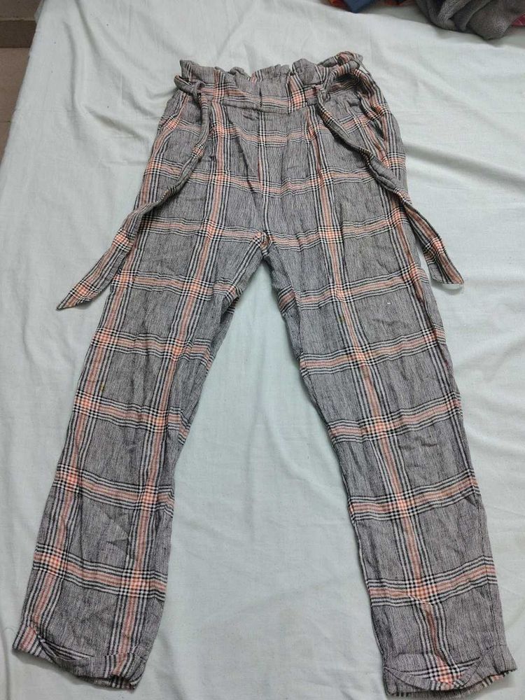 Plaid Paperbag Waist Pants