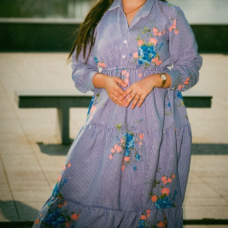Floral Striped Tiered Maxi Dress