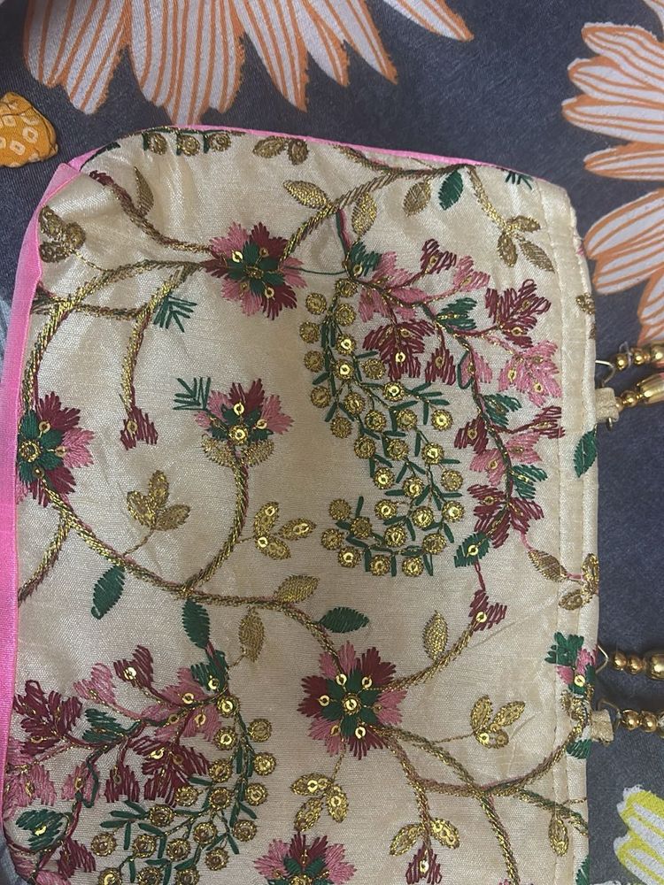 Pink Off-white Elegant Embroidered Clutch