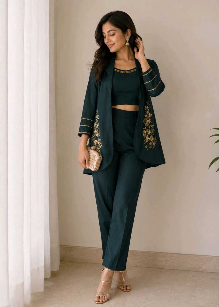Elegant Teal coord Set with Embroidery