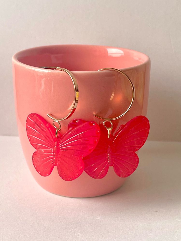 Red Butterfly Hoop Earring