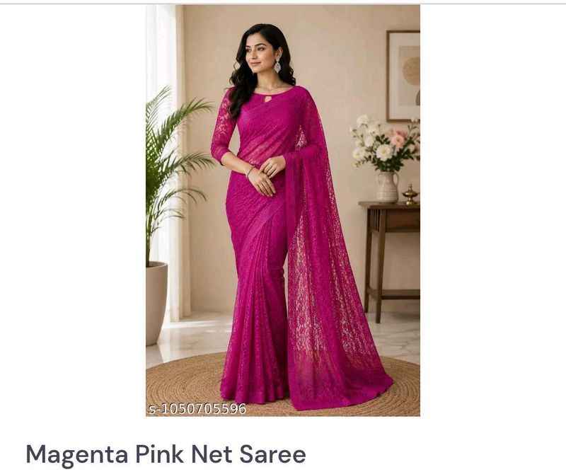 Stunning Magenta Pink Net Saree