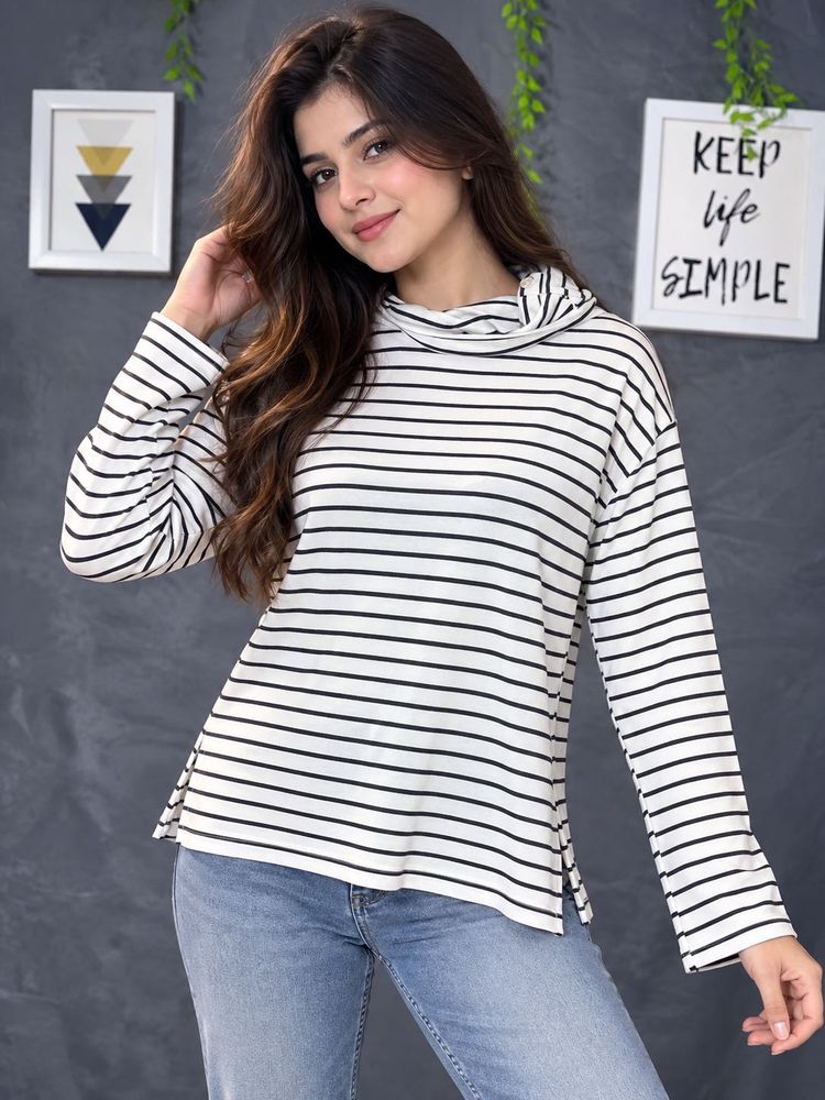 George Striped Turtleneck Long Sleeve Top