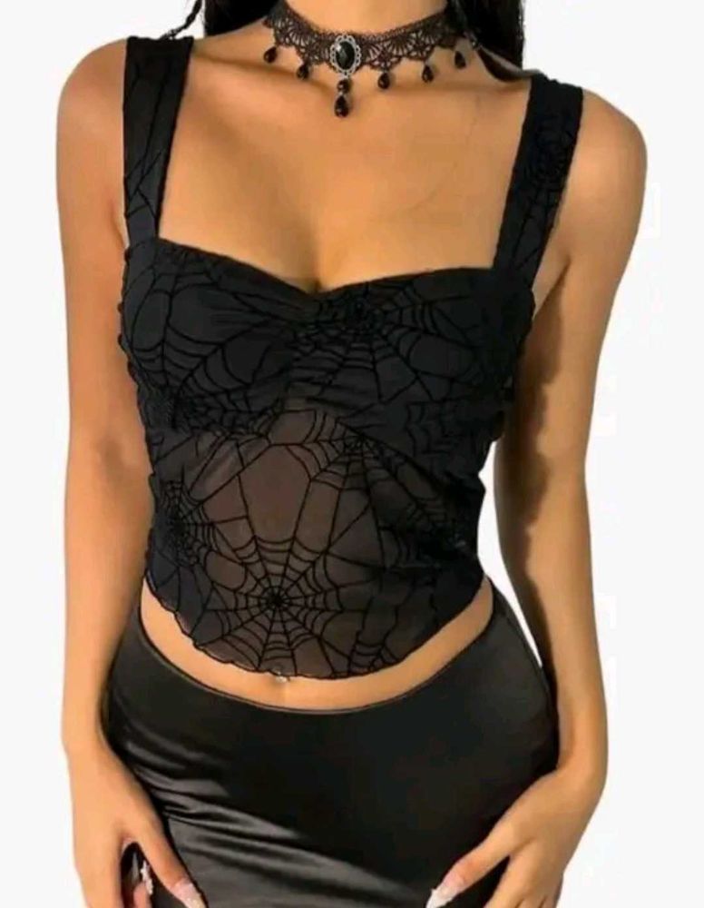 🕸️🕷️Gothic Spiderweb Mesh Crop Top