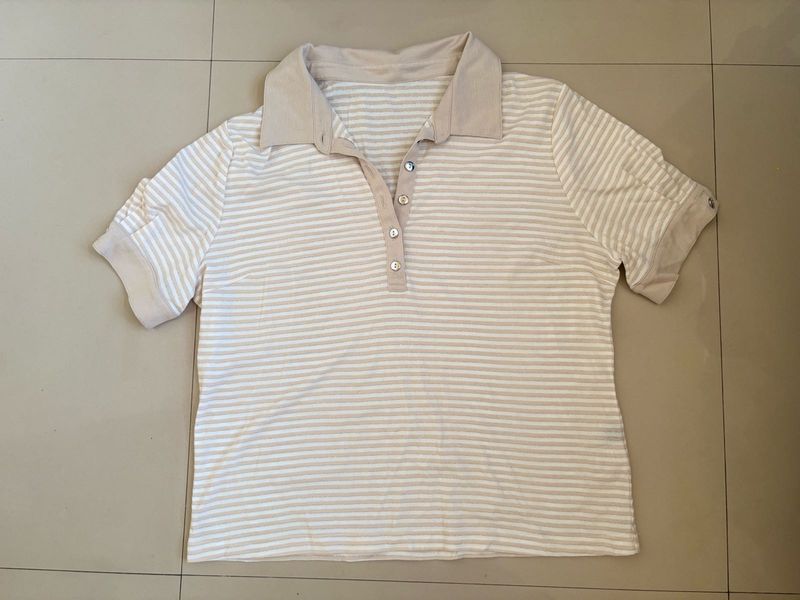 Striped Polo Neck T-Shirt
