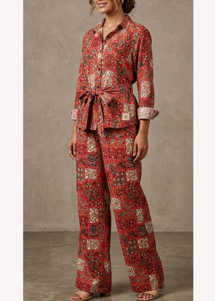 Bohemian Red Patchwork Print Co-ord Set