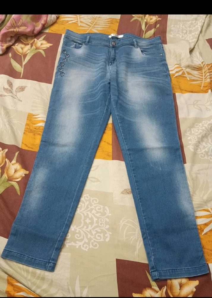 Blue Denim Jeans with Embellishments