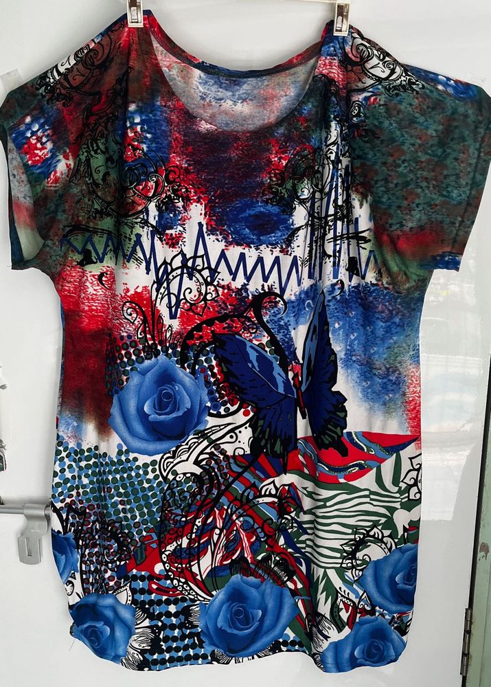 Vibrant Butterfly &amp; Rose Print Top