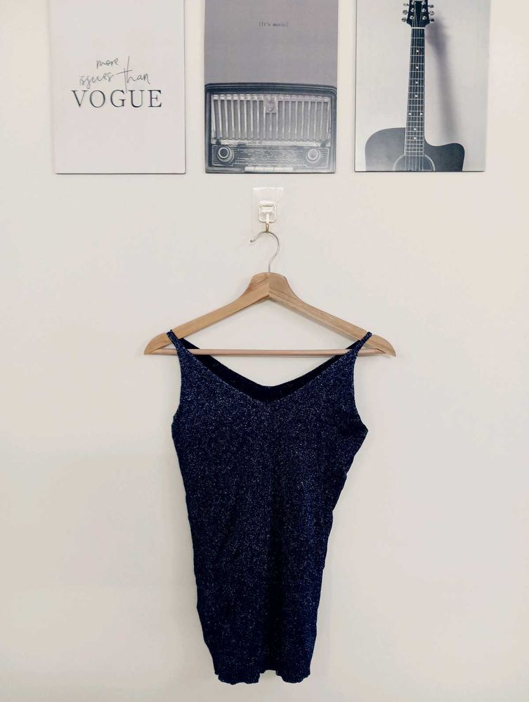 Sparkly Navy Blue V-Neck Tank Top