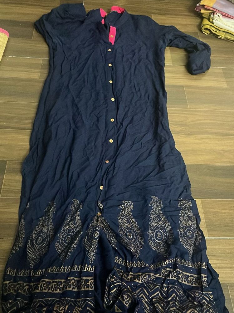 Elegant Navy Blue Printed Kurta