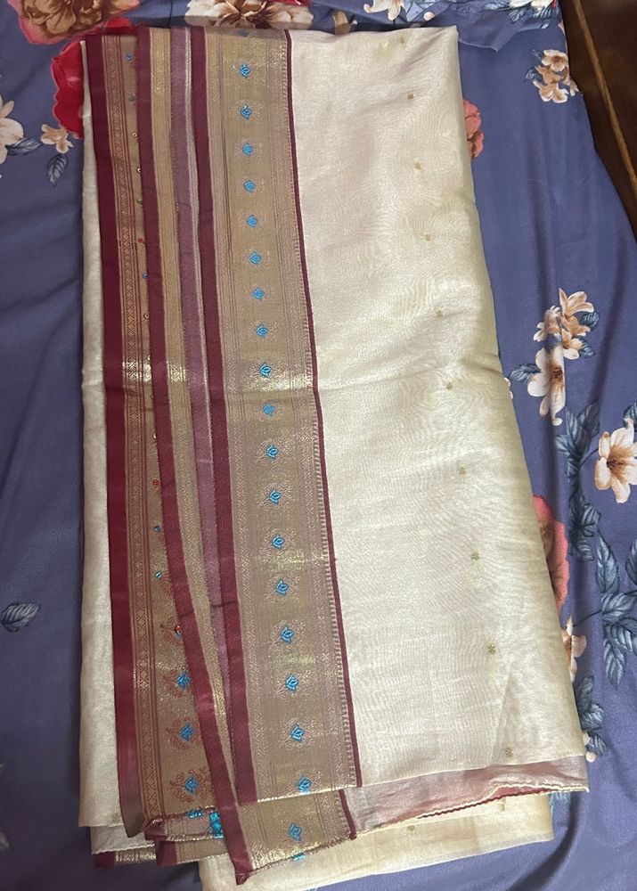 Elegant Cream Saree with Maroon Border