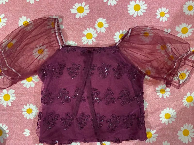 Sparkly Mesh Sleeve Blouse