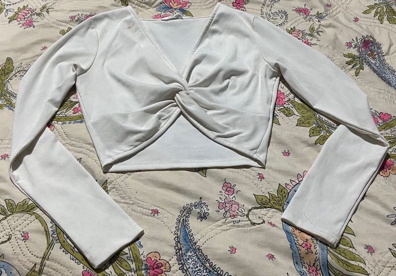 Chic White Long Sleeve Twist Front Top
