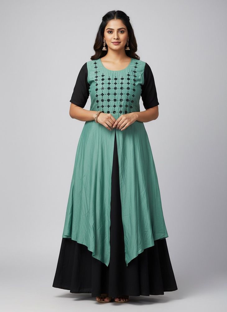 Stunning Emerald Green Sequined Ethnic Gown