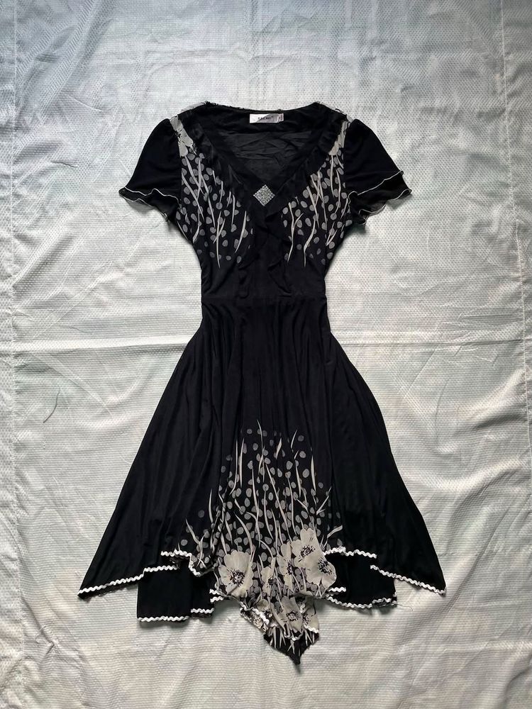Chic Black Short Sleeve Print Dress