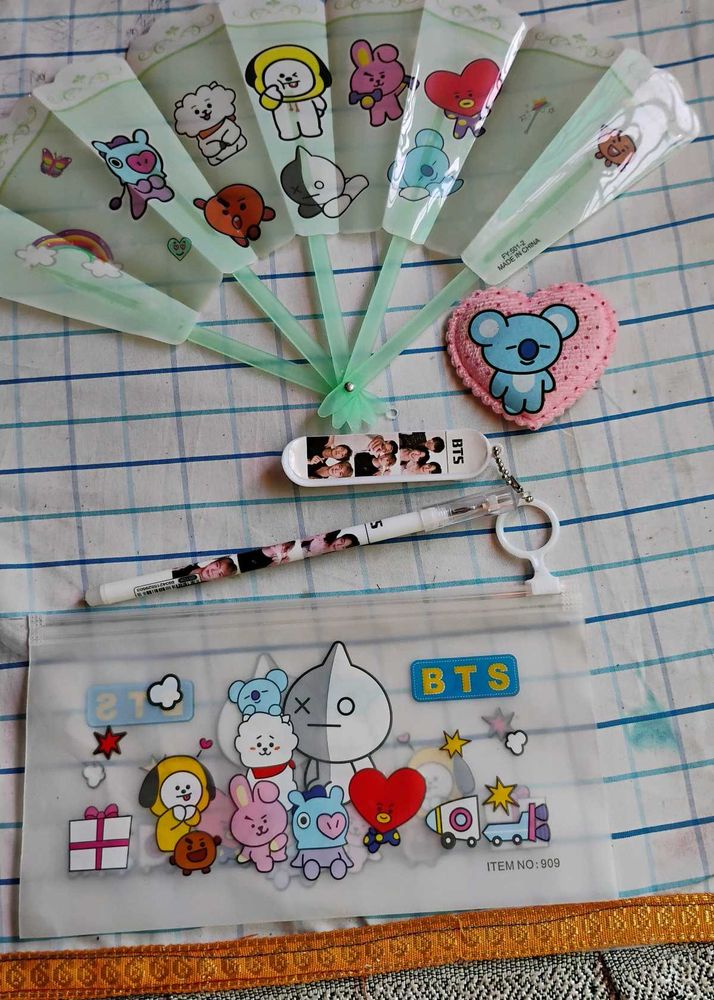 BTS BT21 Pouch, pen, fan &amp; hair accessory