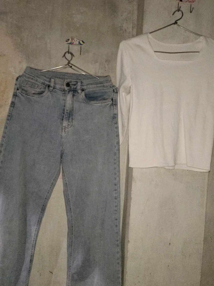 combo of jeans &amp; white top