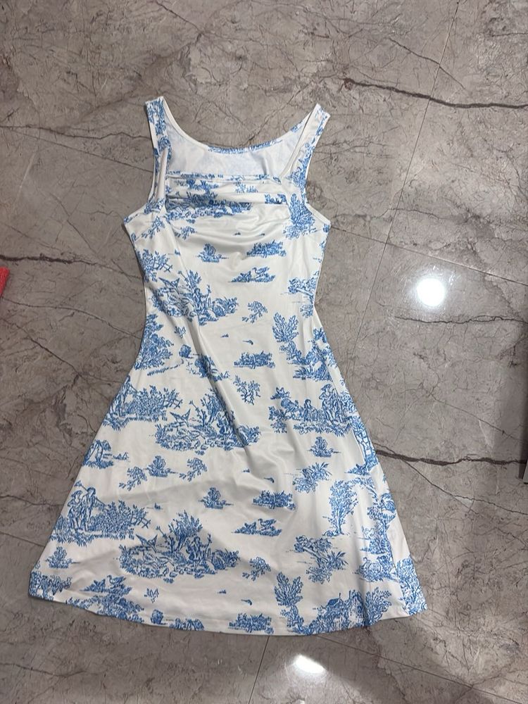 Blue &amp; White Toile Print Mini Dress