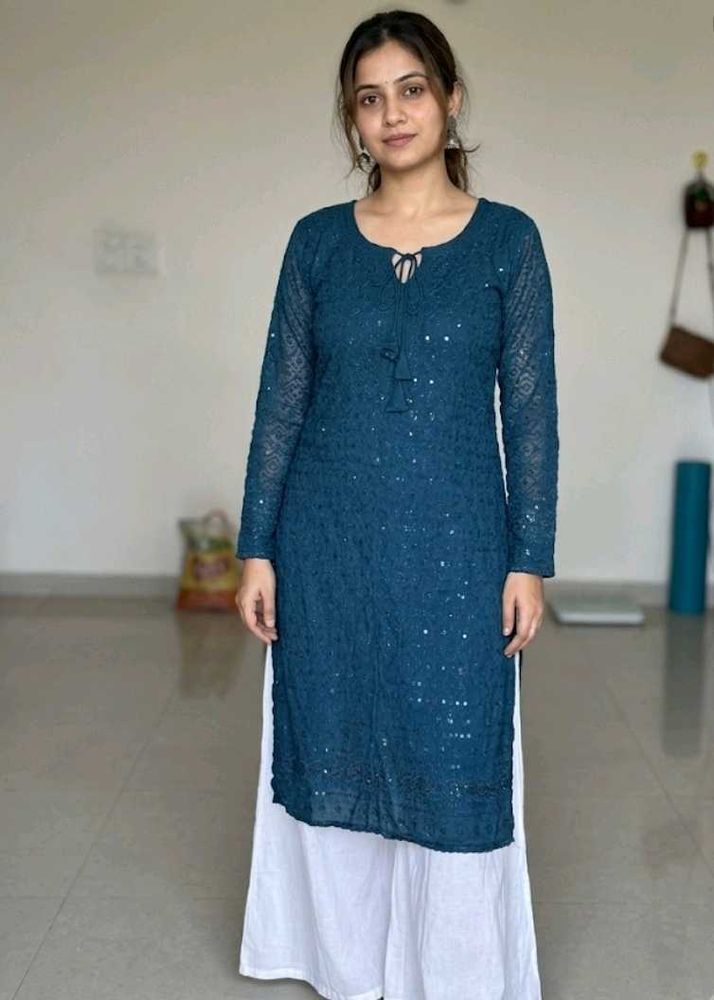 Stunning Blue Sequined Kurta