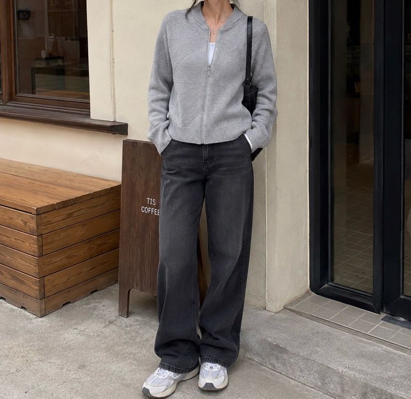 Gray Knit Zip-Up Sweater
