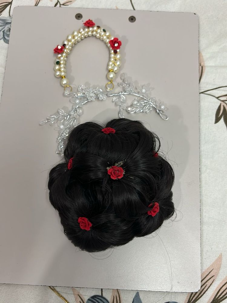 Bridal Hair Bun with Flowers &amp; Pearls