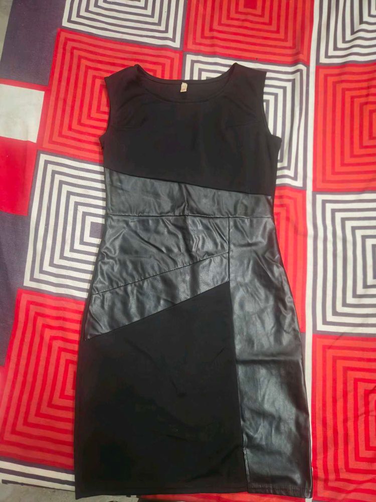 BLACK DRESS WITH FAUX LEATHER