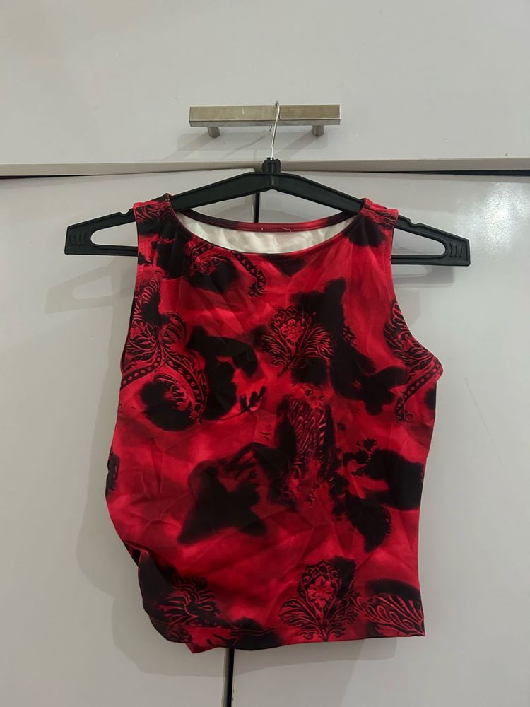 Red Black Abstract Print Tank Top