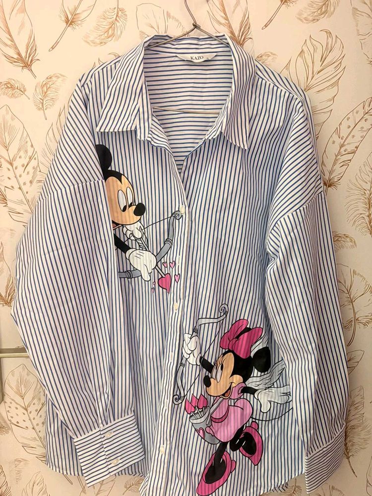Kazo's Mickey &amp; Minnie Striped Button-Up Shirt