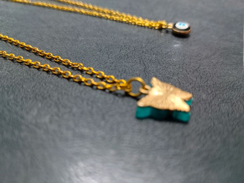 Fancy Golden Evil-eye And Butterfly Neck piece