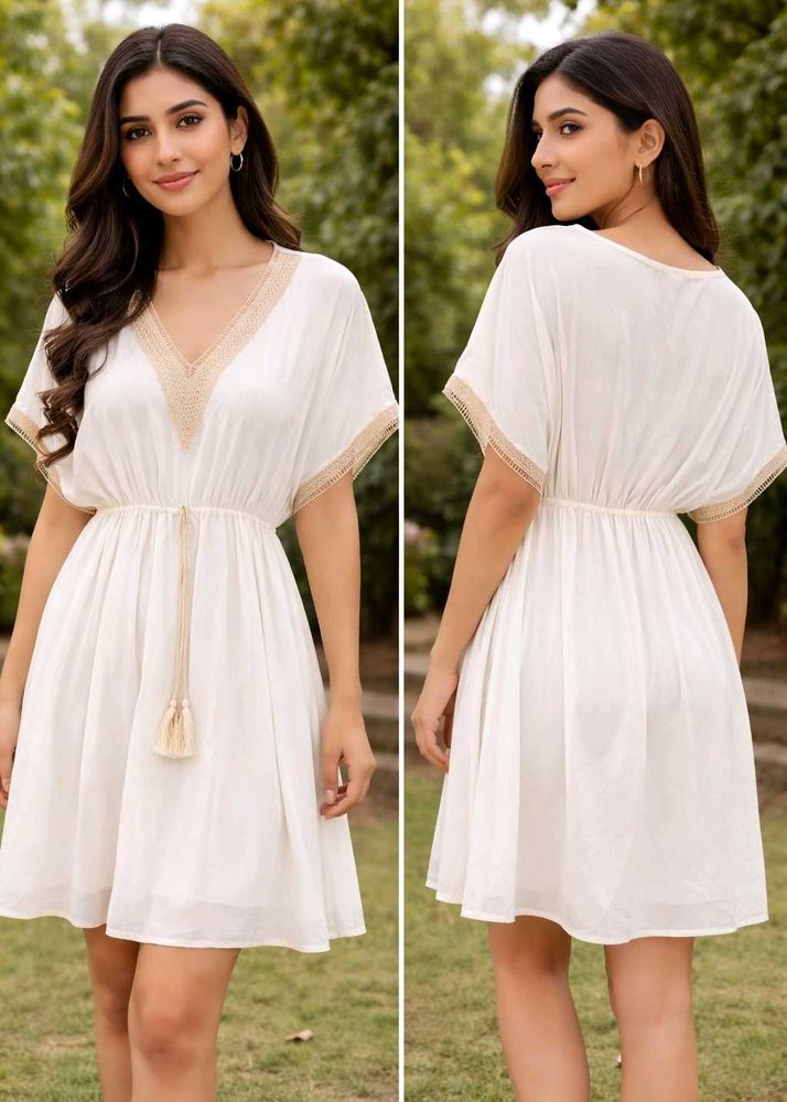 White Summer Dress with Gold Trim