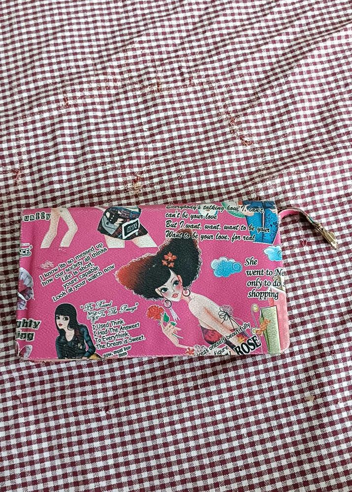 Pink Cartoon Print Pouch