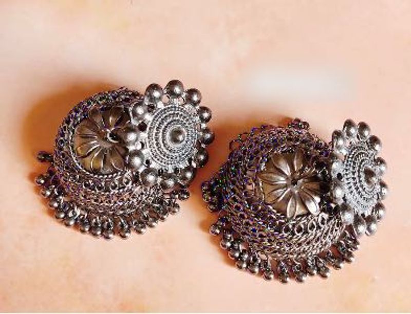 Oxidized Silver Jhumka Earrings