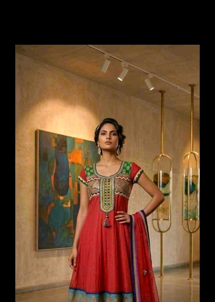 Red Embroidered Kurta Set with Dupatta
