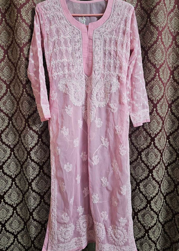 Pink chikankari kurta