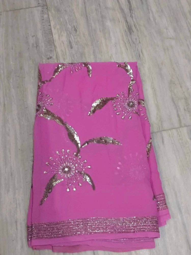 Vibrant Pink Sequined Saree