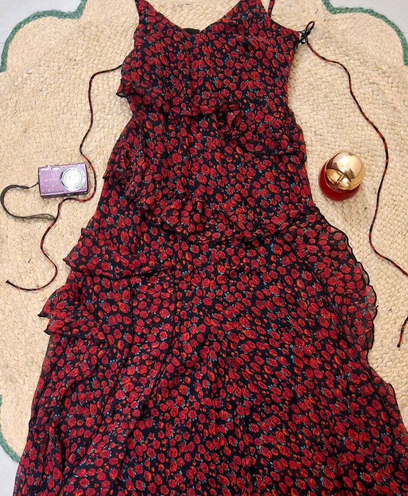 ୨୧ Vintage Floral Ruffle Maxi Dress ୨୧