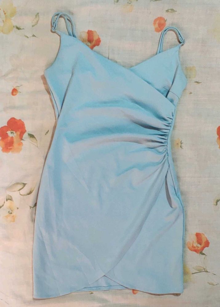 Light Blue Ruched Mini Dress